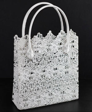 Stiffened White Lace Tote 17"