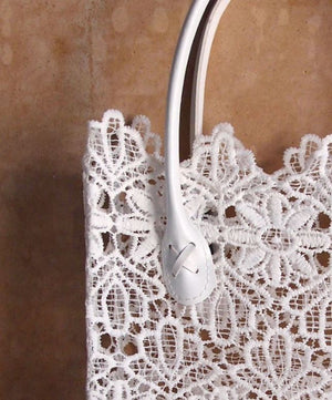 Stiffened White Lace Tote 17"