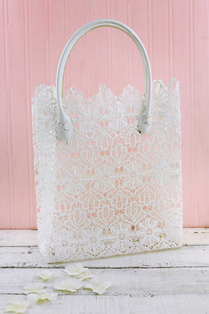 Stiffened White Lace Tote 17"