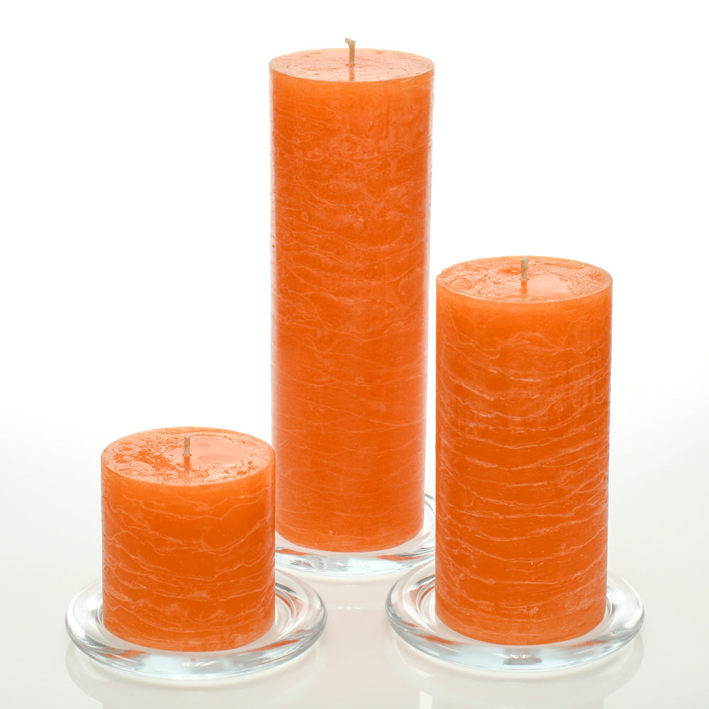 Richland Rustic Pillar Candle 3"x3", 3"x6" & 3"x9" Orange Set of 36