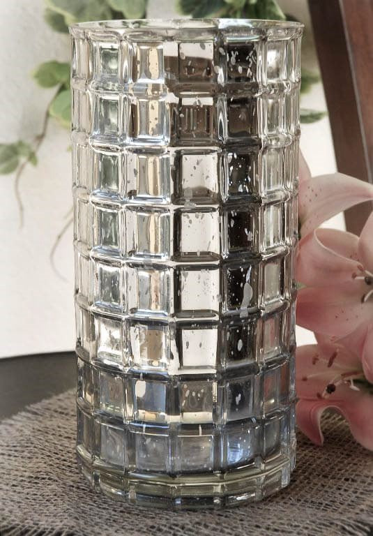 Silver Mercury Mosaic Cylinder 10" - Vase & Candle Holder - view 1