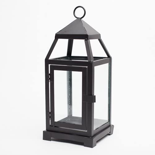 Richland Black Contemporary Metal Lantern with Clear Glasses - Small - view 1