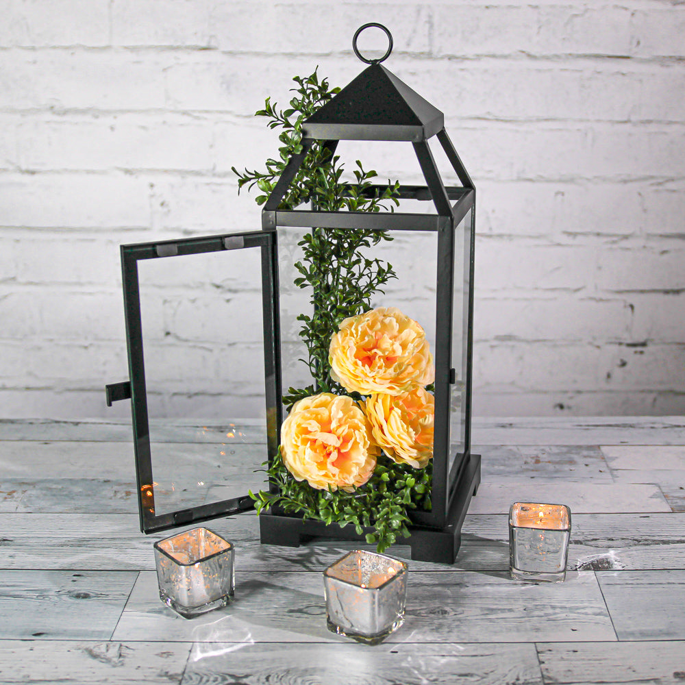 richland black contemporary metal lantern with clear glasses large - view 2