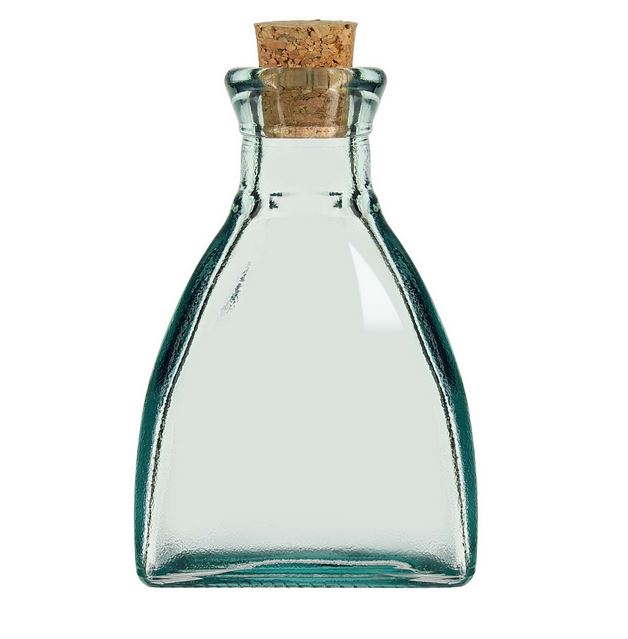 Diamond Shaped 4" Recycled Glass Bottle 6.8oz with Cork Top