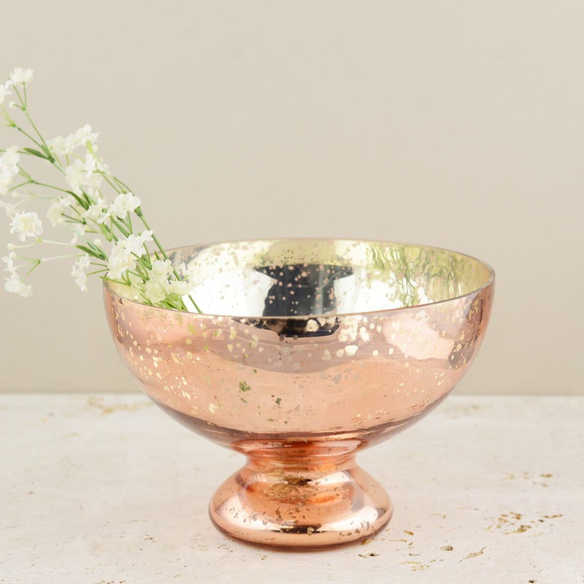 Mercury Glass Compote Bowl Rose Gold 7" x 5"