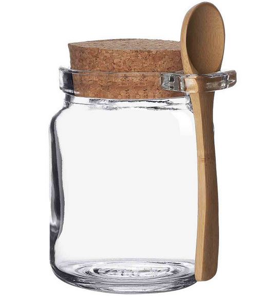 Glass Jar with Wooden Spoon and Cork Top 4", 8.5oz