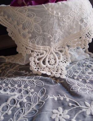 Embroidered Lace Table Runner & Chair Sash Ivory 12" x 74"