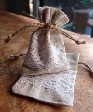 Linen and Lace Detail Favor Bags 3x4 (Set of 12)
