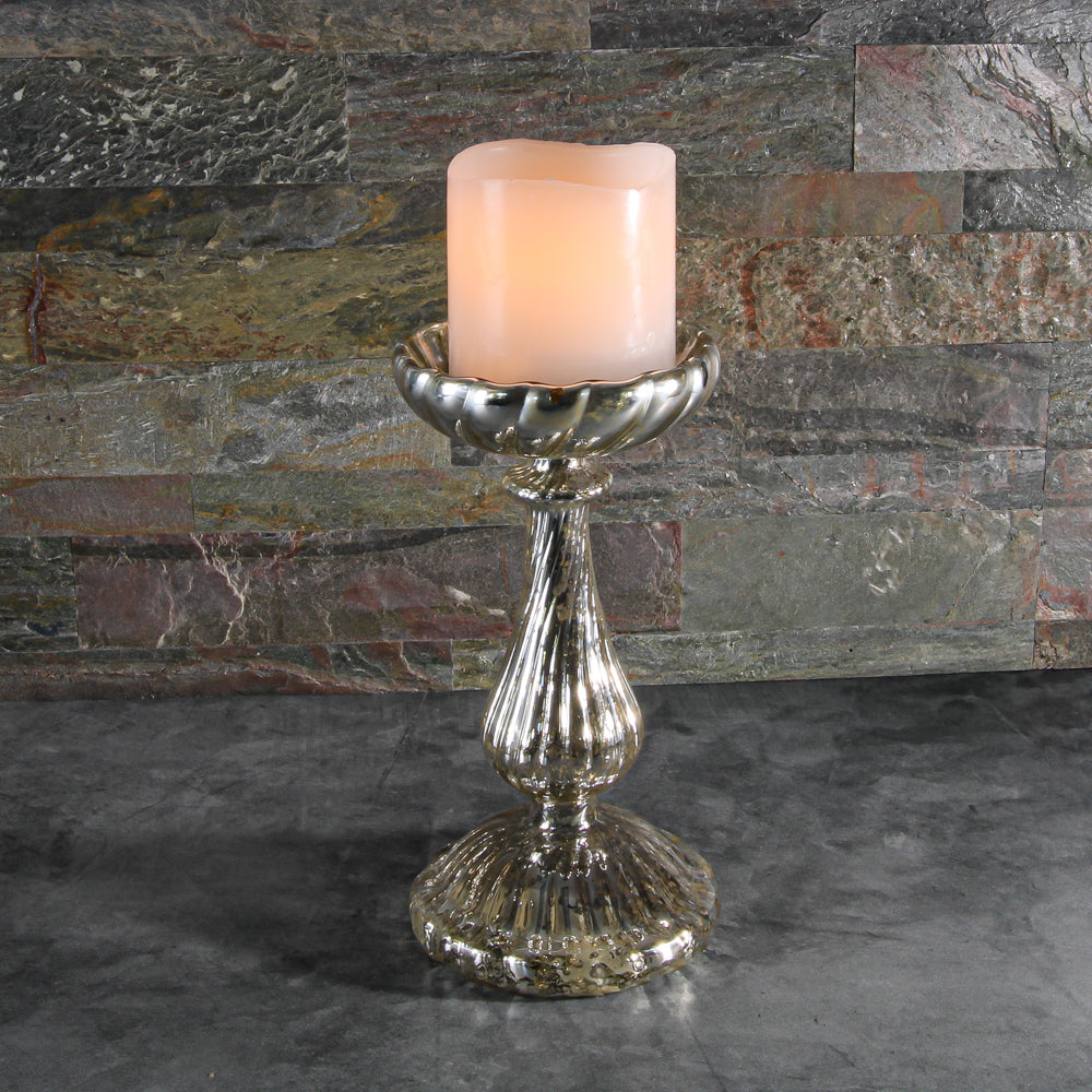 Richland 8.5" Ribbed Unique Mercury Glass Pillar Candle Holder