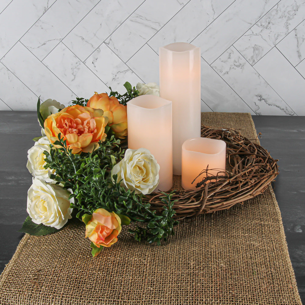 Richland Flameless LED Wavy Top Pillar Candles 3"x3", 3"x6" & 3"x9" White Set of 18 - view 3