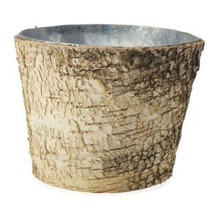 Natural Birch Bark Covered Zinc Planter Pot Vase 7" x 6"
