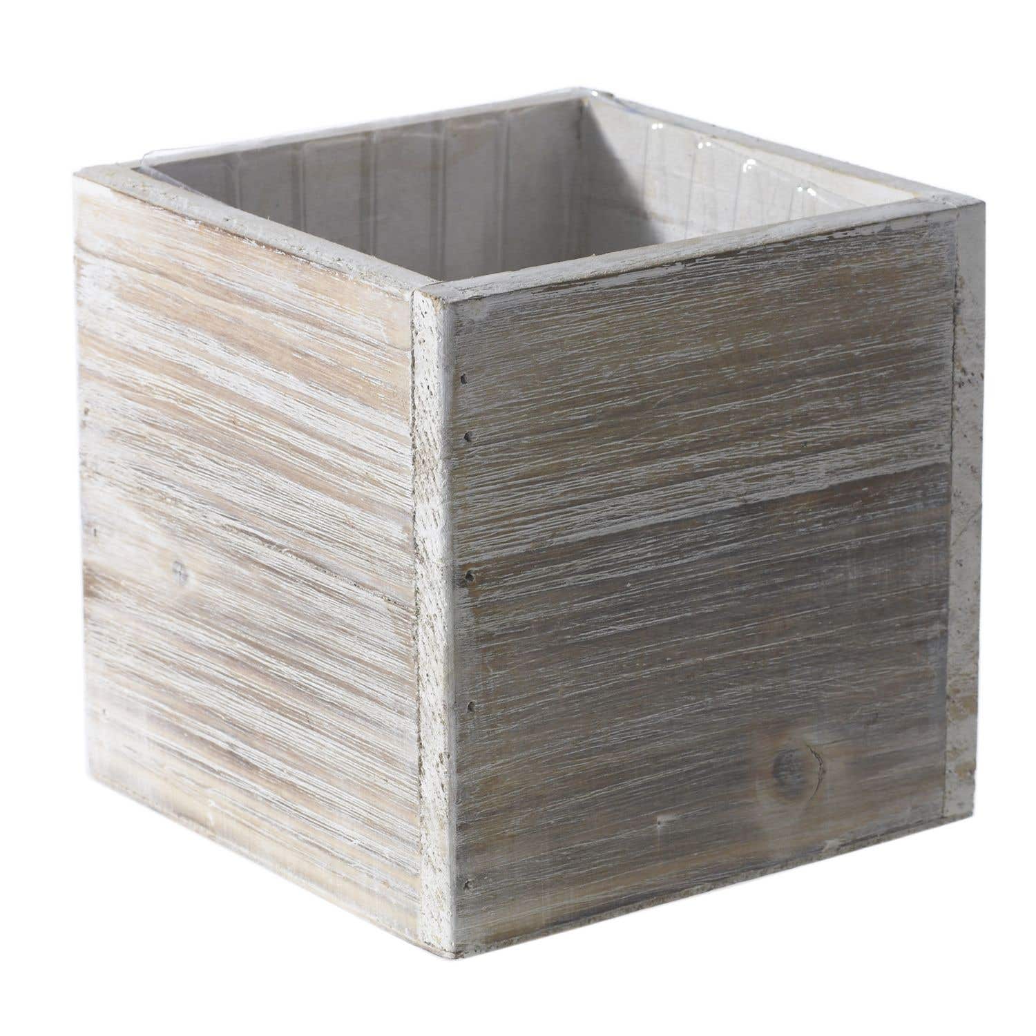 Wood Planter Box 6"x6" Square White Washed