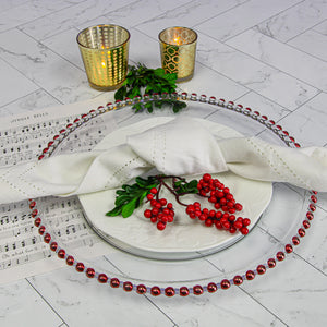 Richland 13" Red Beaded Glass Charger Plate Set of 12