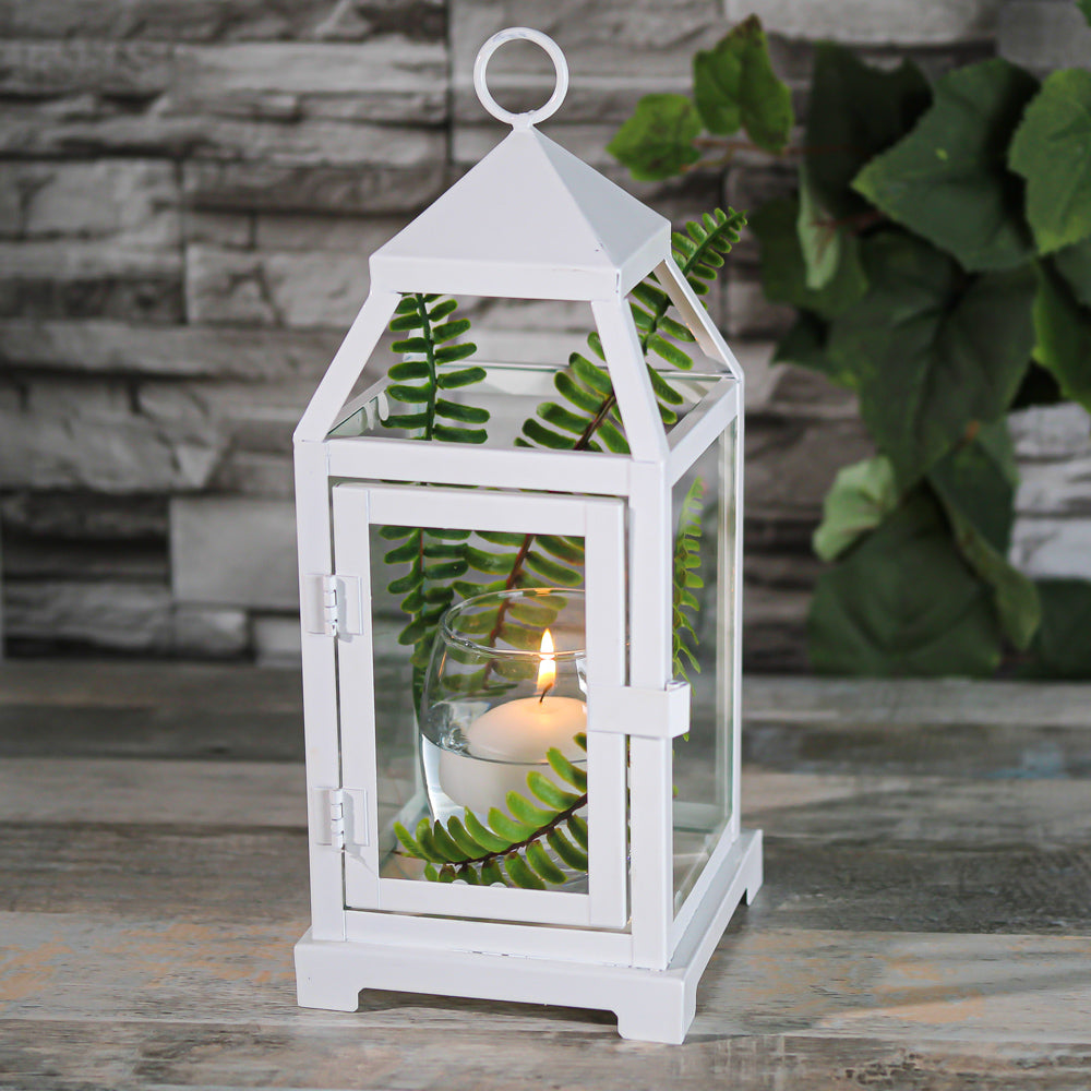 Richland White Contemporary Metal Lantern with Clear Glasses - Small - view 4