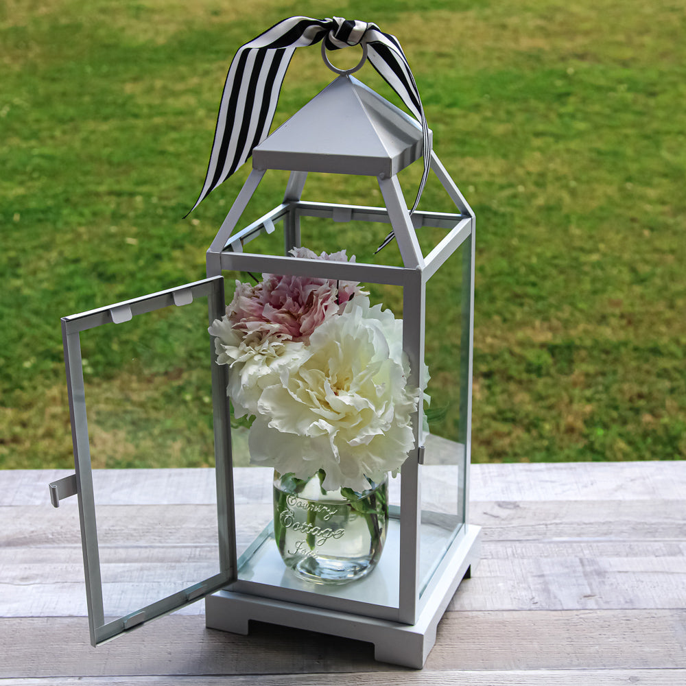 Richland White Contemporary Metal Lantern with Clear Glasses - Large - view 2