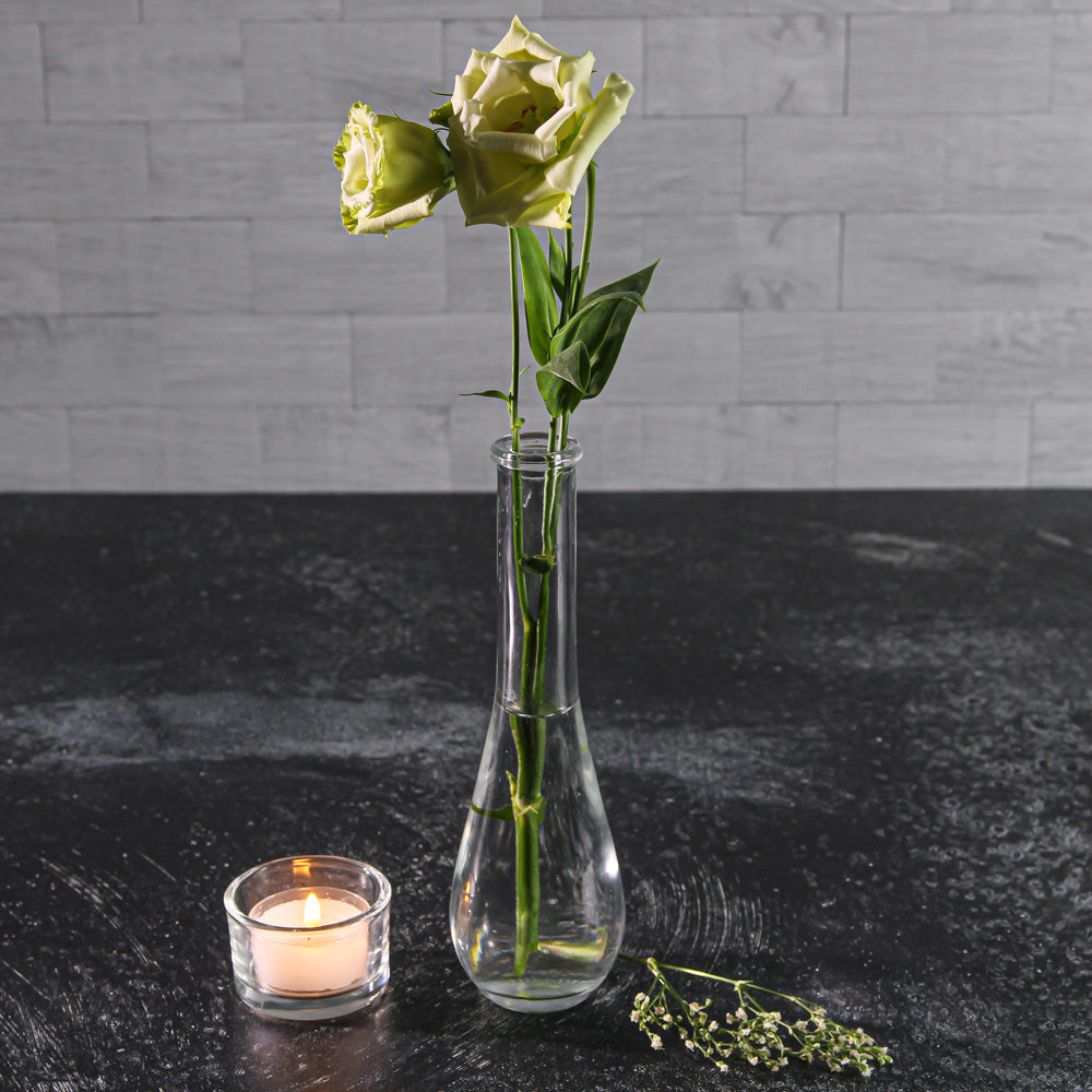 Richland Clear Round Teardrop Bud Vase 7” Set of 12