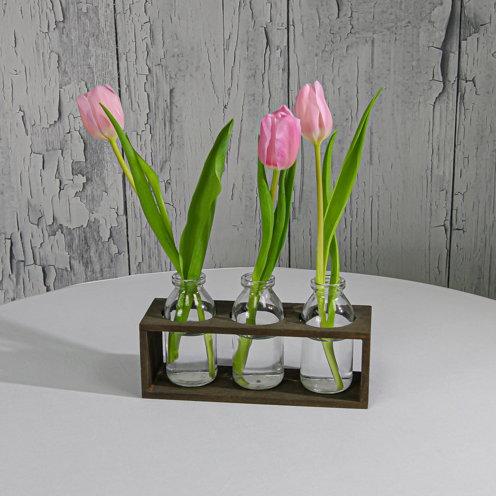 Richland Vintage Milk Bottle Vases With Wooden Stand - view 3