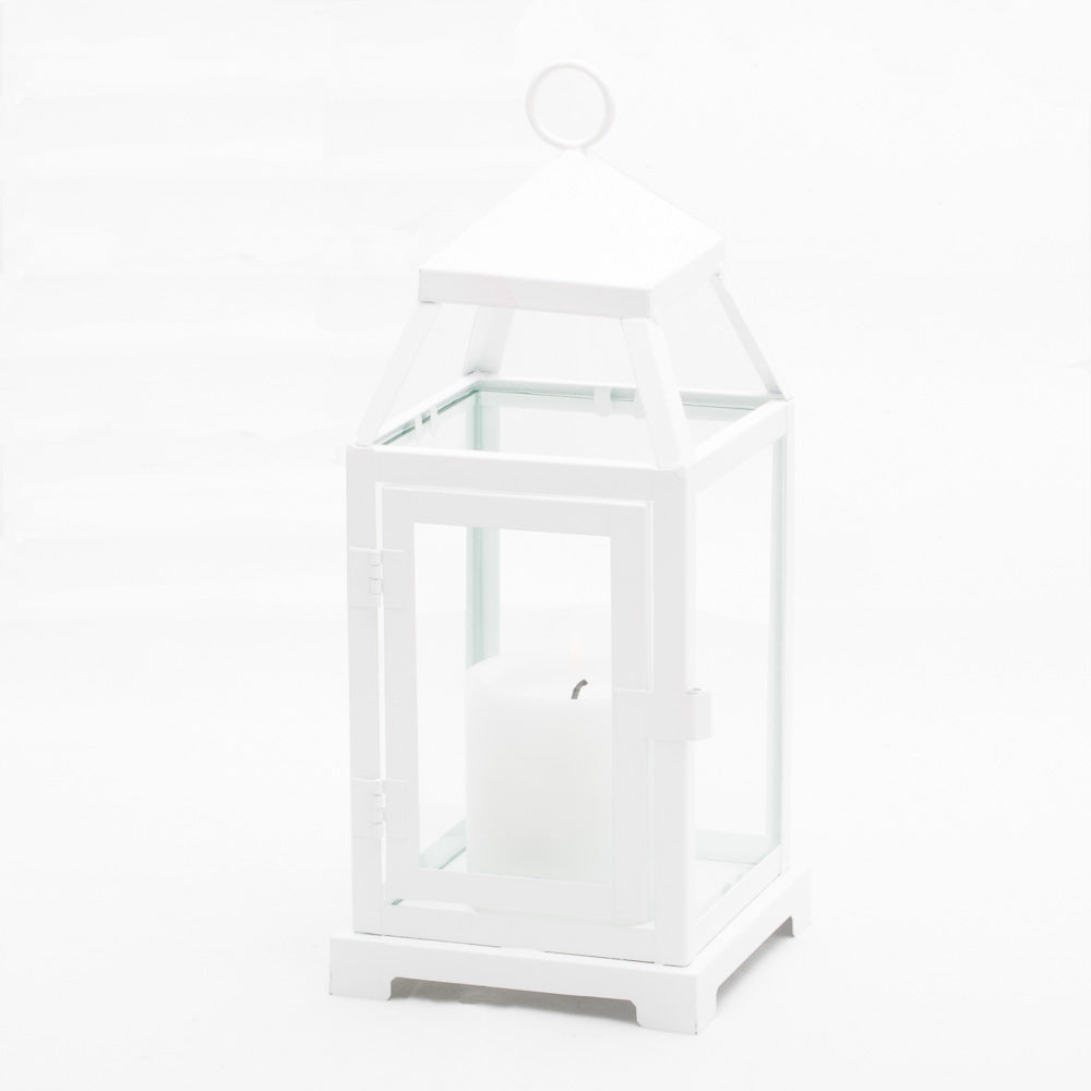richland white contemporary metal lantern with clear glasses small - view 6