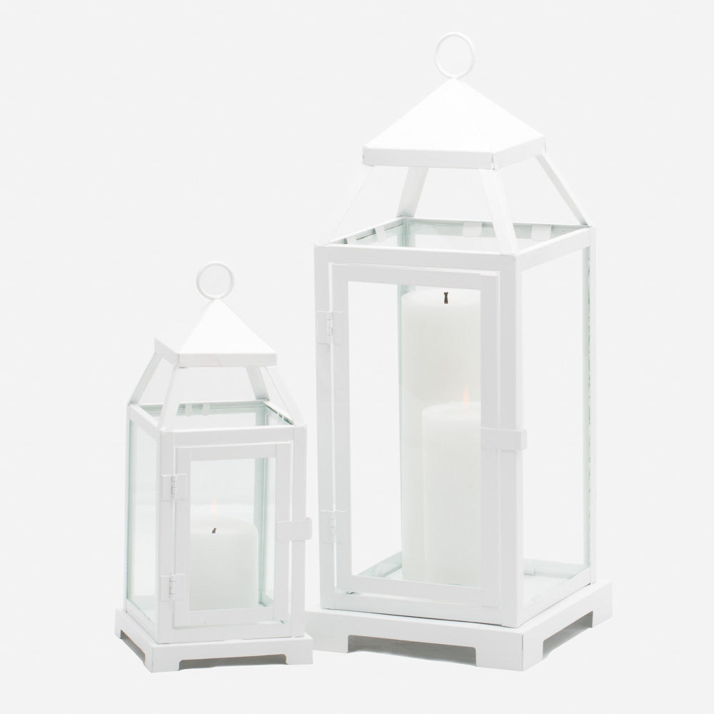 Richland White Contemporary Metal Lantern with Clear Glasses - Small - view 8