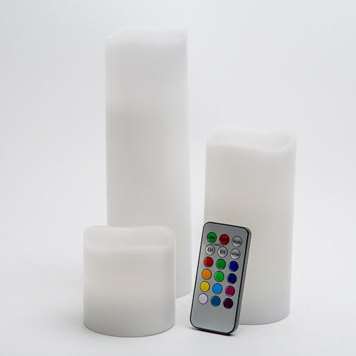 richland flameless led remote control wavy top pillar candle white 3 x3 3 x6 3 x9 set of 18 - view 2