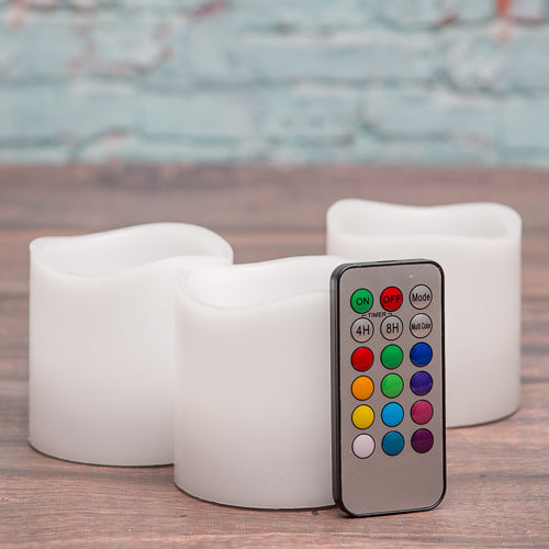Richland Flameless LED Remote Control Wavy Top Pillar Candle White 3"x3" Set of 3 - view 1