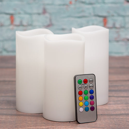 Richland Flameless LED Remote Control Wavy Top Pillar Candle White 3"x6" Set of 24