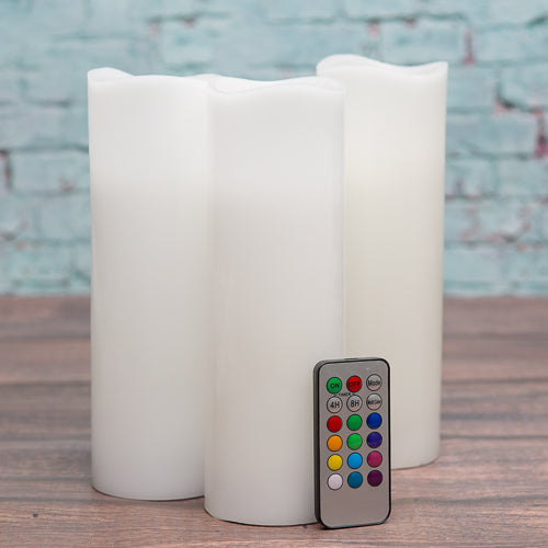 Richland Flameless LED Remote Control Wavy Top Pillar Candle White 3"x9" Set of 3 - view 1