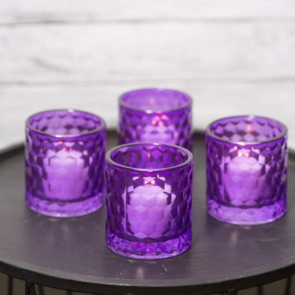 richland purple chunky honeycomb glass votive tealight holder set of 12