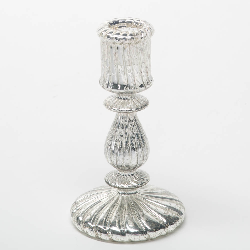 Richland Ribbed Unique Mercury Glass Taper Candle Holder  7" - view 1