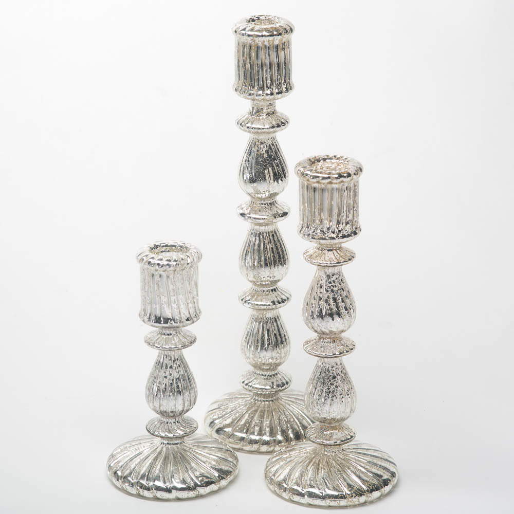 richland ribbed unique mercury glass taper candle holder set of 3 - view 1