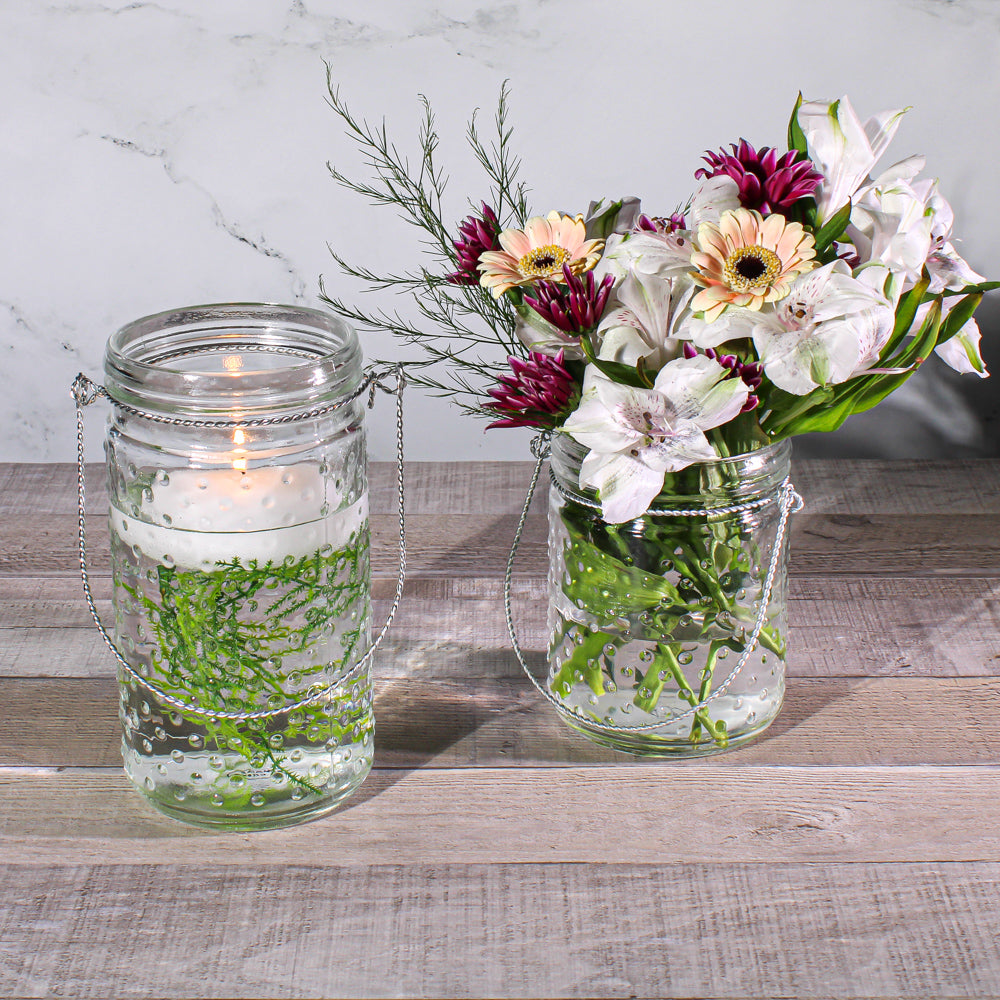 hanging plants glass jars Eastland 7.5" Hanging Dotted Glass Jar with Handle Set of 6