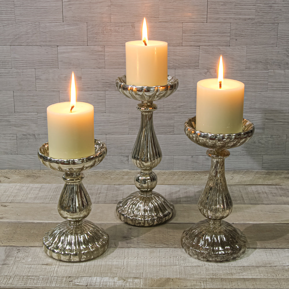 richland ribbed unique mercury glass pillar candle holder set of 3 - view 1