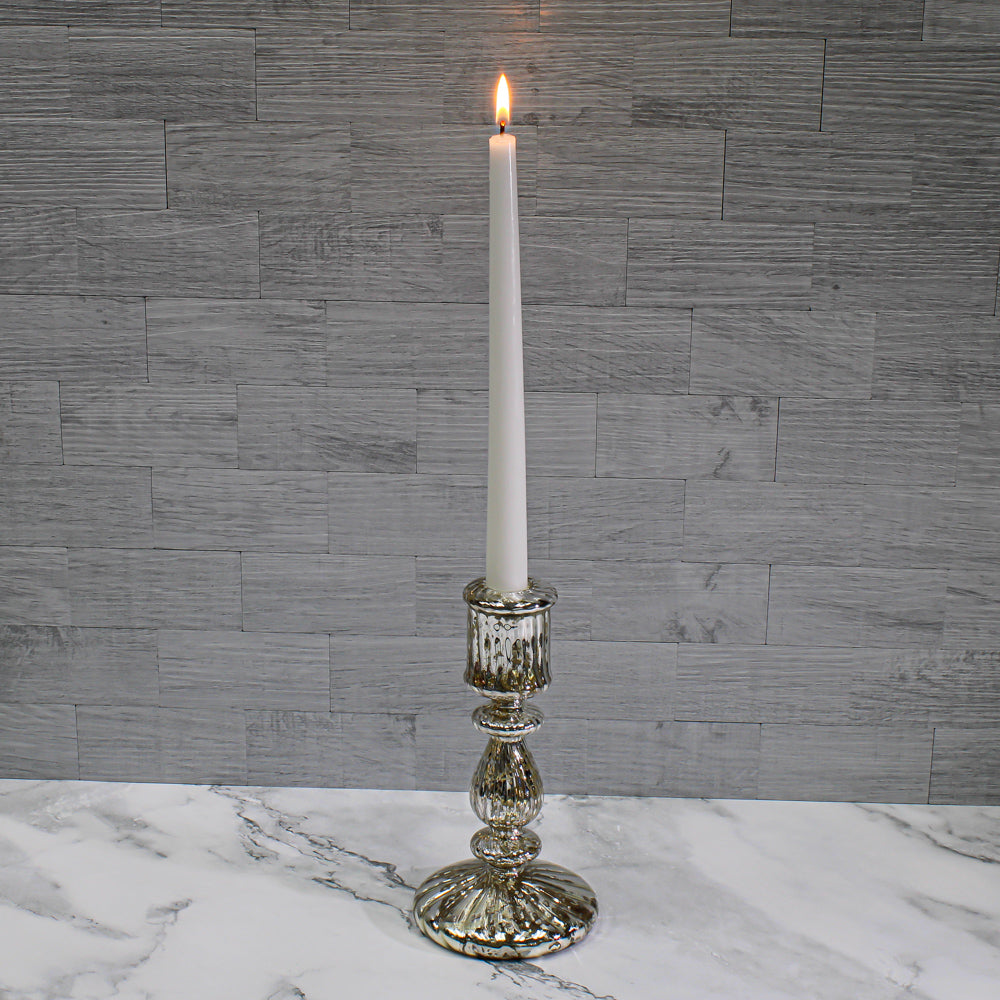 Richland Ribbed Unique Mercury Glass Taper Candle Holder  7"