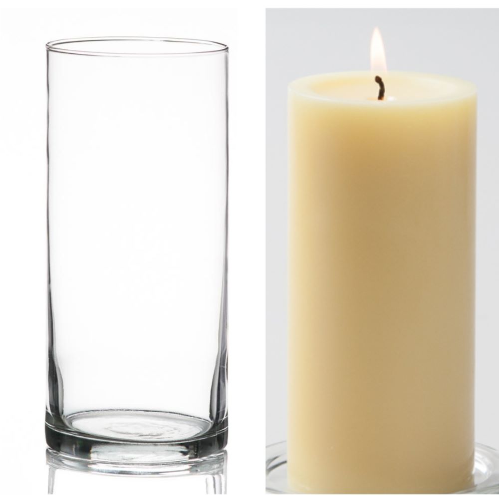 Richland Pillar Candle 6" & Eastland Cylinder Holder 7.5" Set of 12 (Choose your Color) - view 3