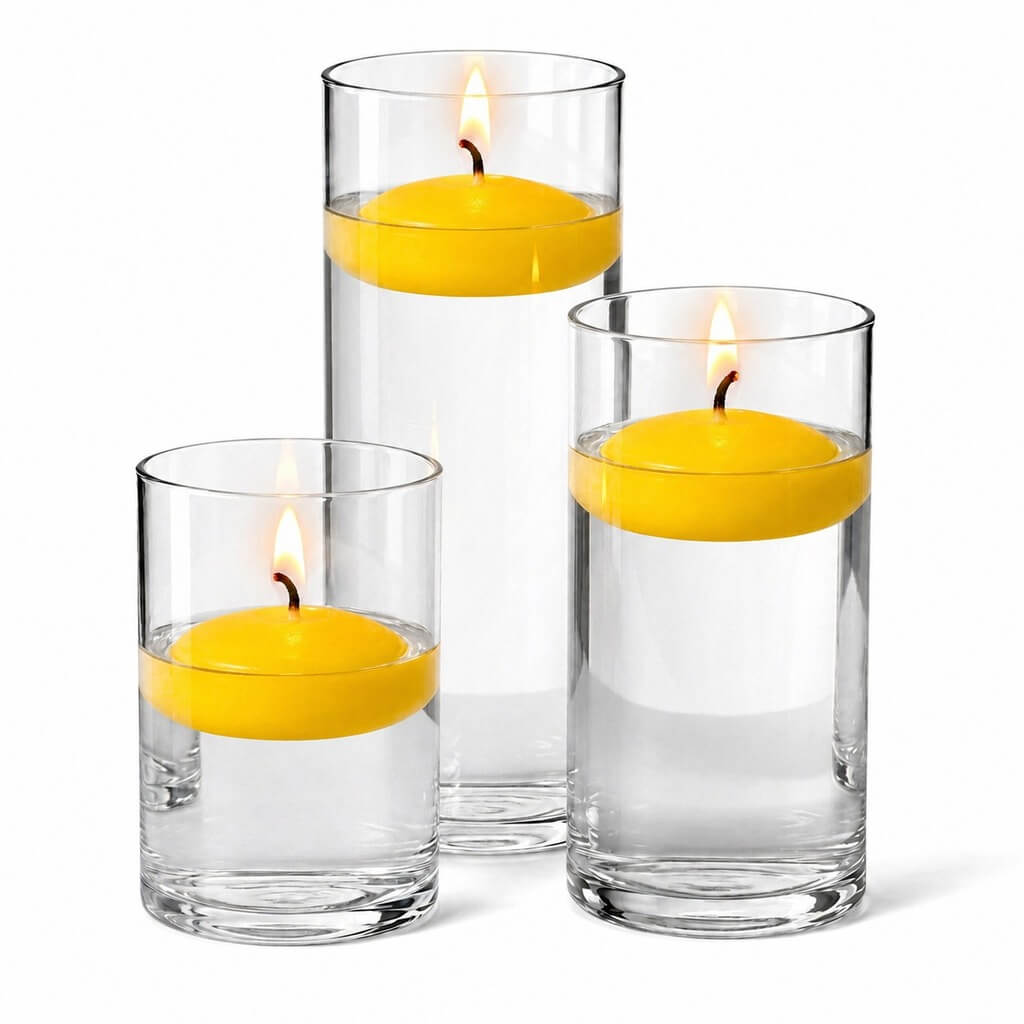 Cylinder Vase Centerpiece & Richland 3" Floating Candles Set of 12 - view 14