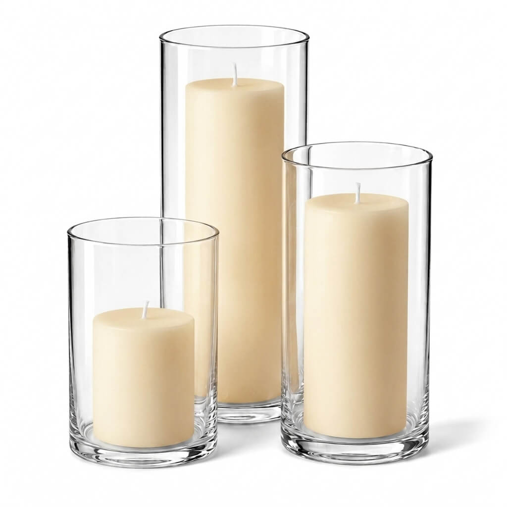 Richland Pillar Candles & Cylinder Vases Set of 3 - view 2