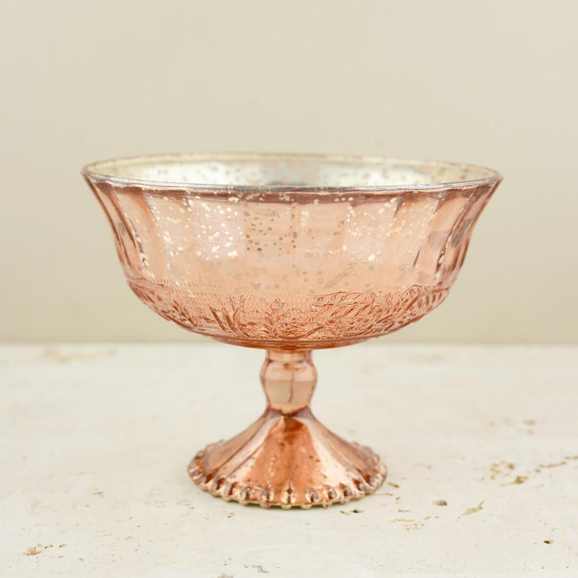 Mercury Glass Compote Rose Gold 7x5.5in