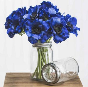Anemone Faux Flower Bundle in Navy Blue 12"