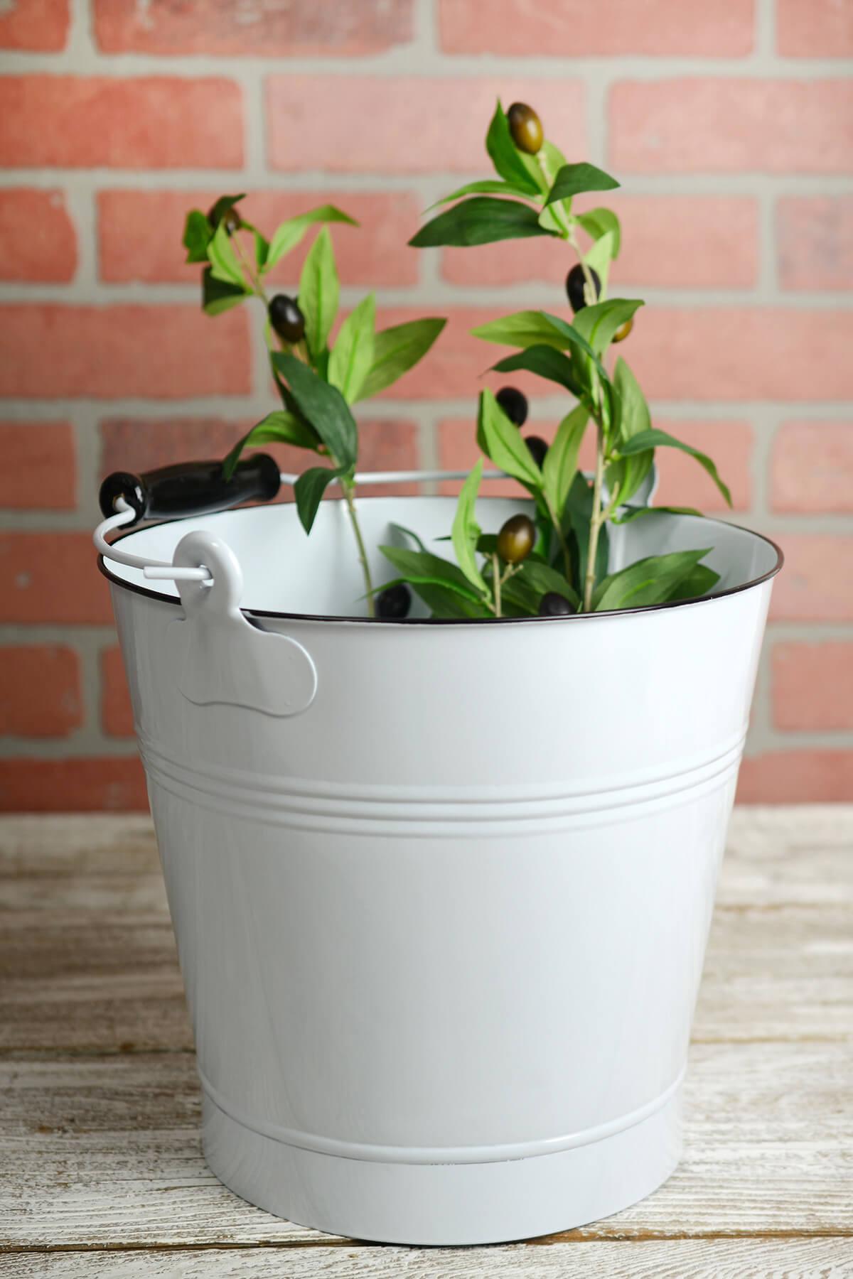 White Enamel 11in Bucket with Handle - view 1