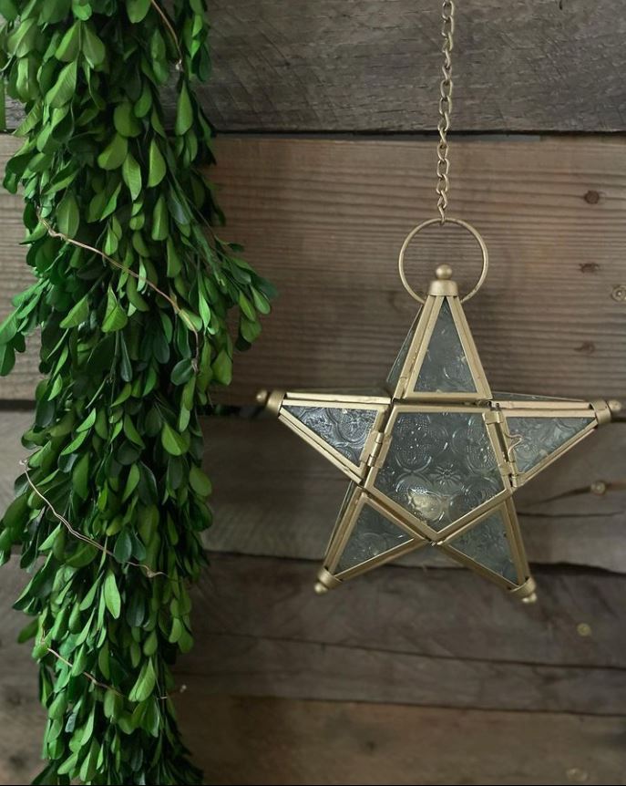 Richland Hanging Star Metal Tealight Lantern Gold with Clear Embossed Glass - view 2