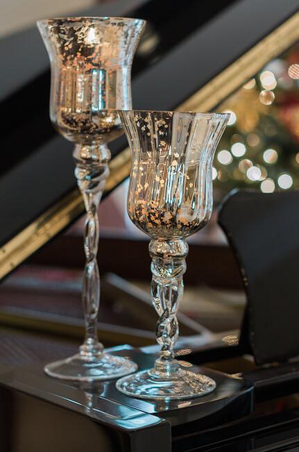 3 mercury glass pedestal candle holders 16 14 12 - view 2