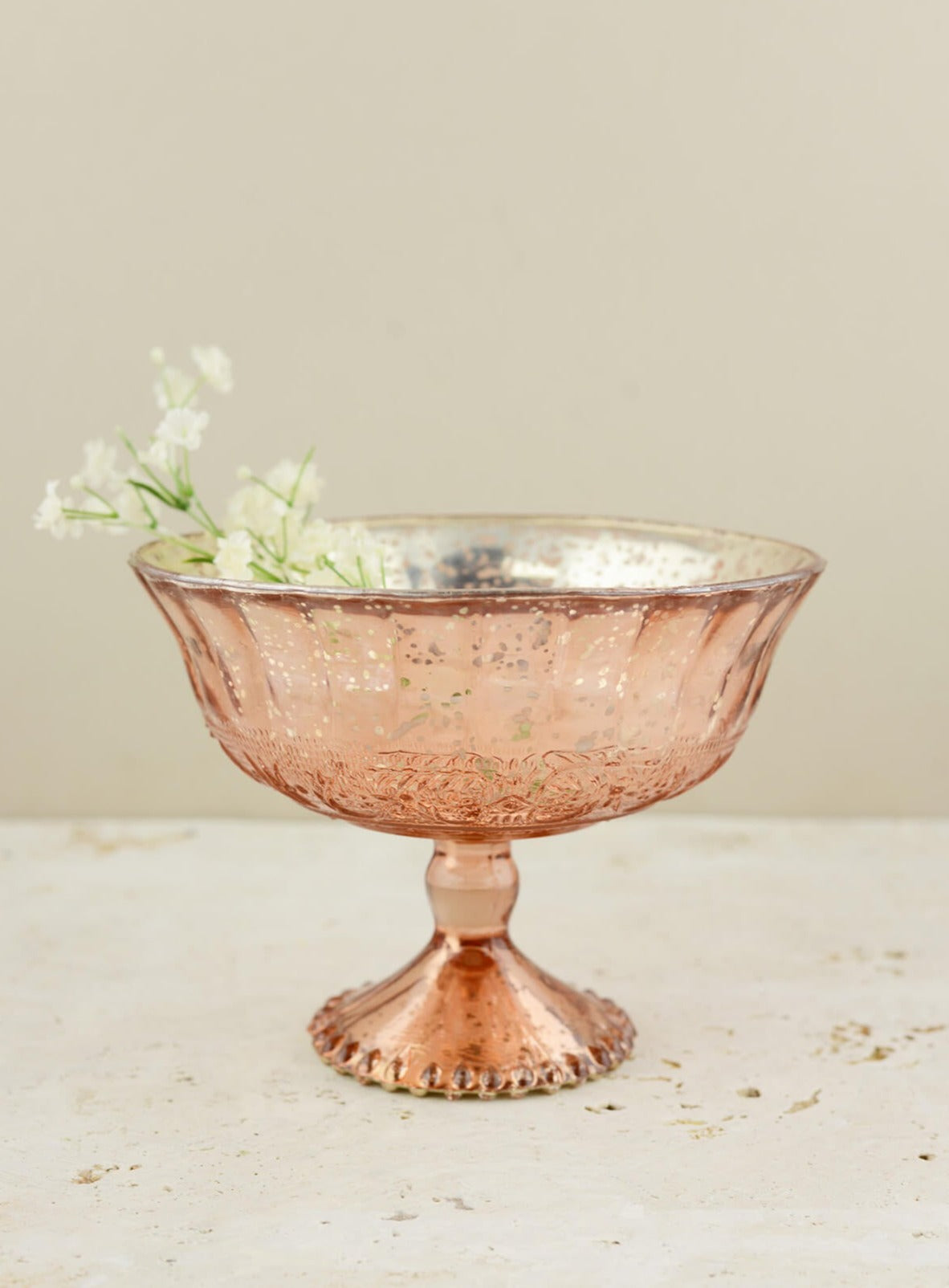 Mercury Glass Compote Rose Gold 7x5.5in