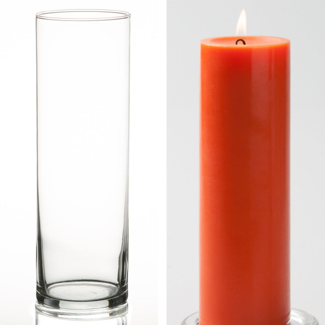 Richland Pillar Candle 9" & Eastland Cylinder Holder 10.5 inch Set of 12 (Choose your Color) - view 10