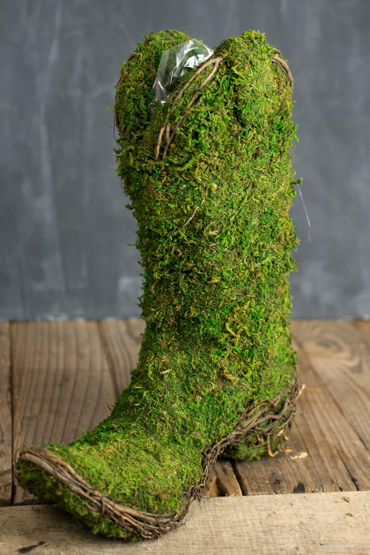 Moss Covered Cowboy Boot Topiary Pot  13in