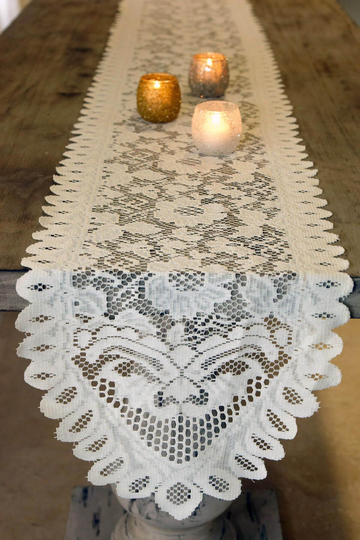 table runner lace ivory 13 x 96in - view 1