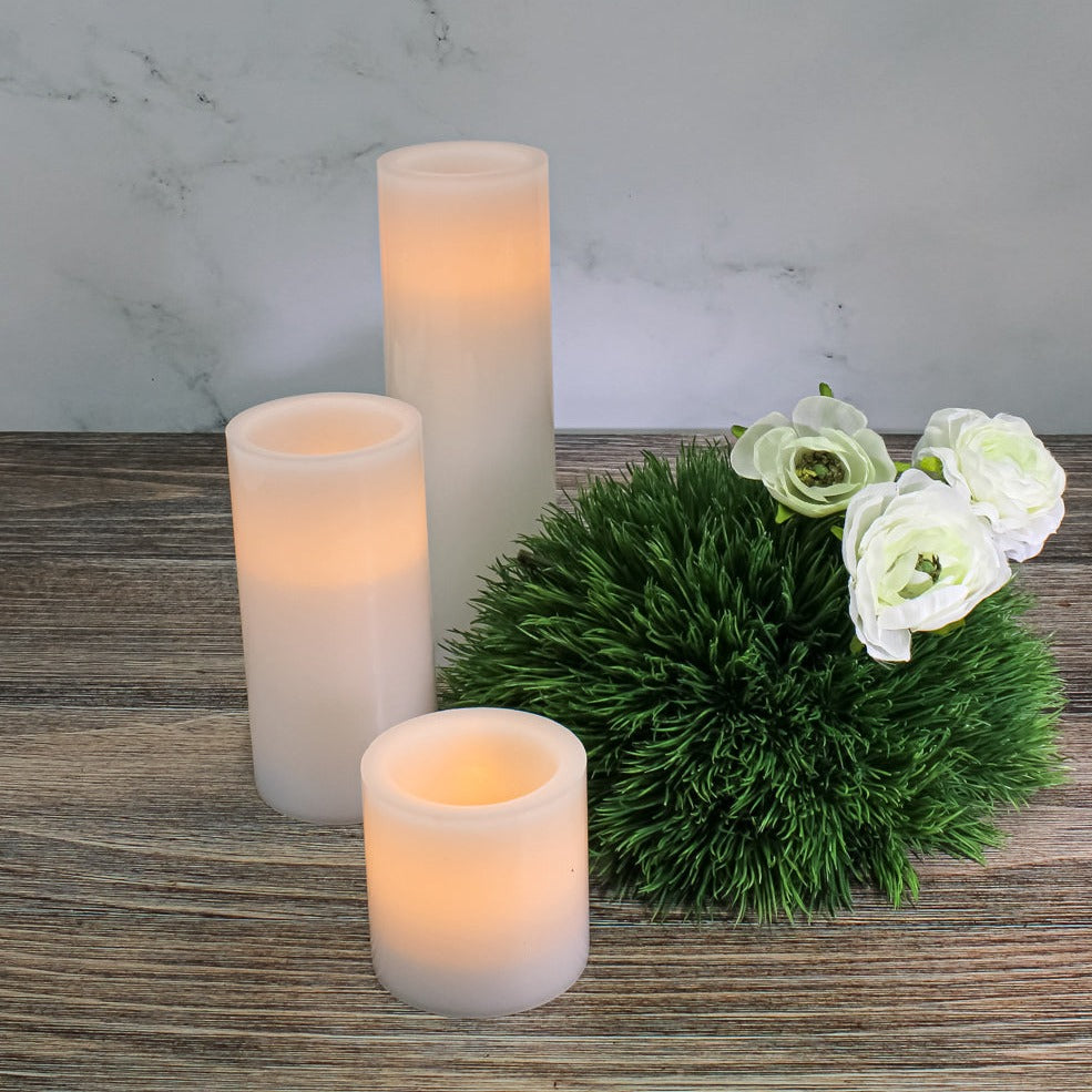 Richland Flameless LED Pillar Candles 3"x3", 3"x6" & 3"x9" White Set of 3