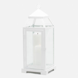 richland white contemporary metal lantern with clear glasses large
