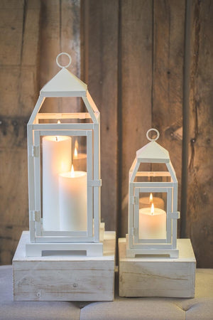 richland white contemporary metal lantern with clear glasses small