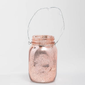 Richland Small Mercury Hanging Mason Jar with Clear Bead Handle - Rose Gold Set of 6
