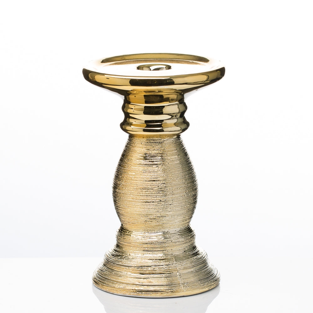 Richland Elegant Pillar Candle Holder 6" Gold Ceramic